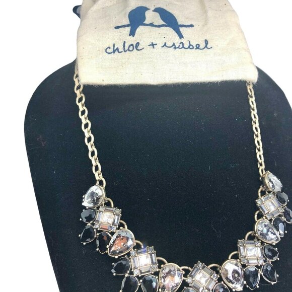 Chloe + Isabel Statement Necklace Black & Clear Gemstones On Gold-Tone Chain - Picture 3 of 10